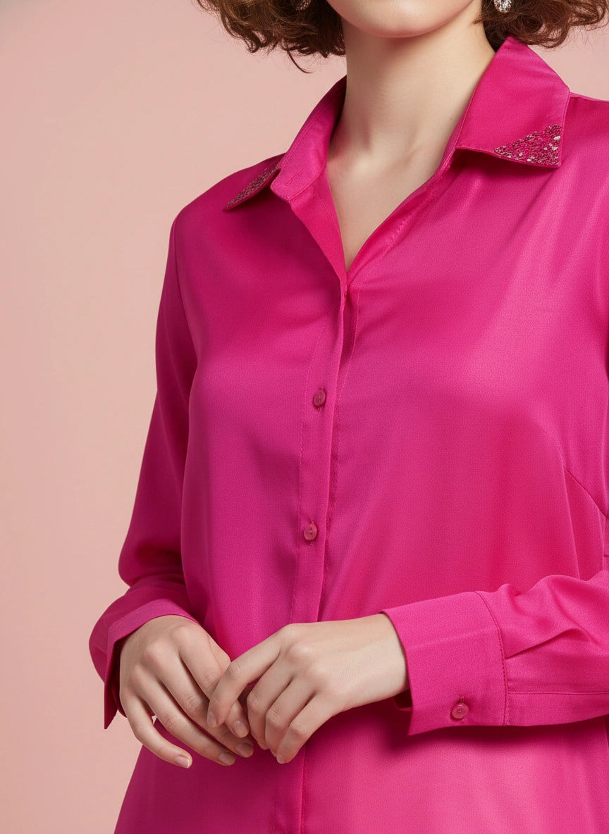Magenta silk shirt with sequin embellishment