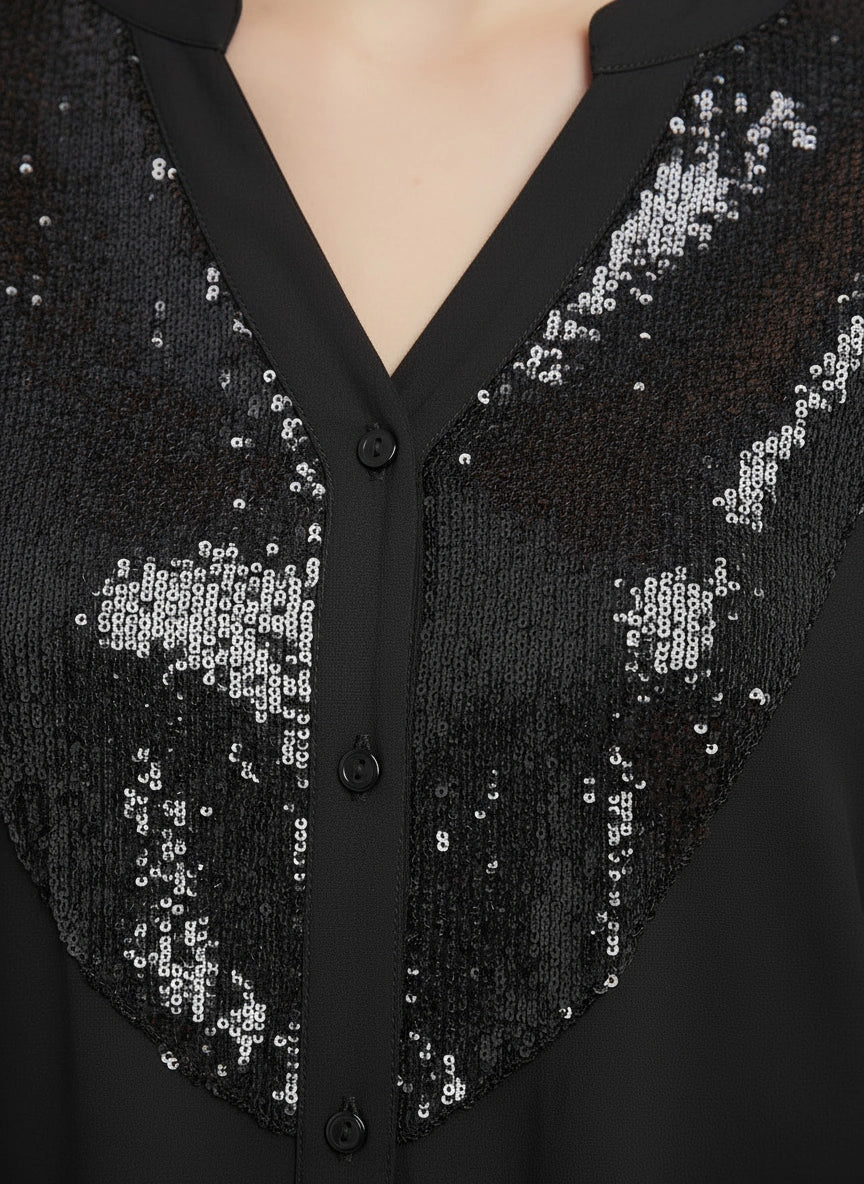 Black sequined yoke shirt