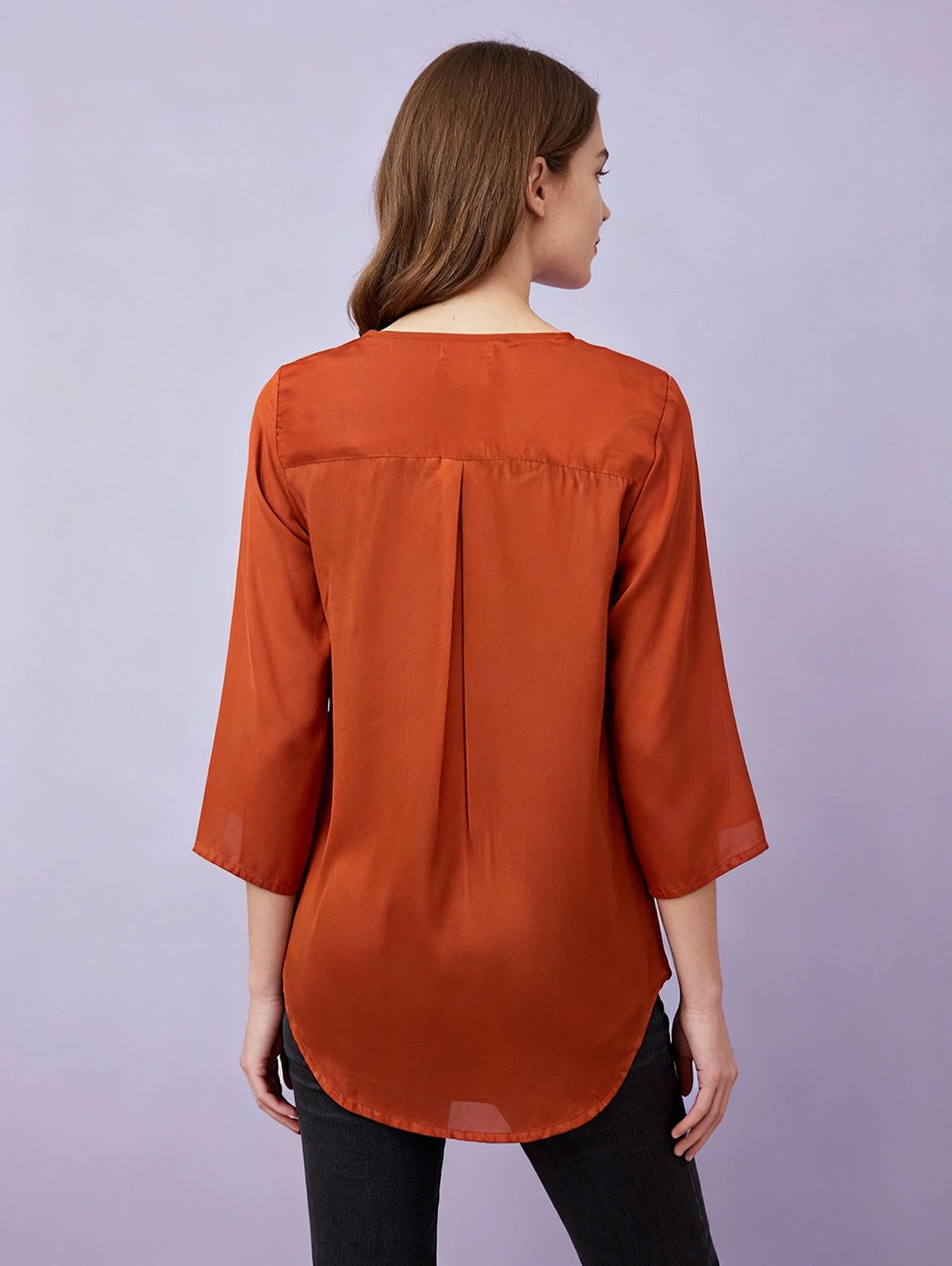 Sequin embellished side collar satin shirt