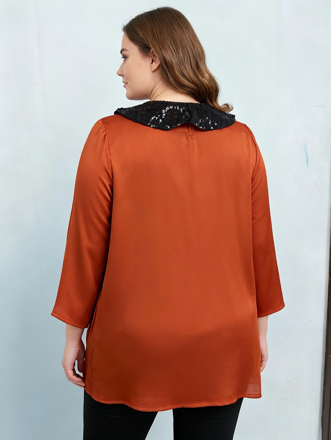 Sequin collar satin top