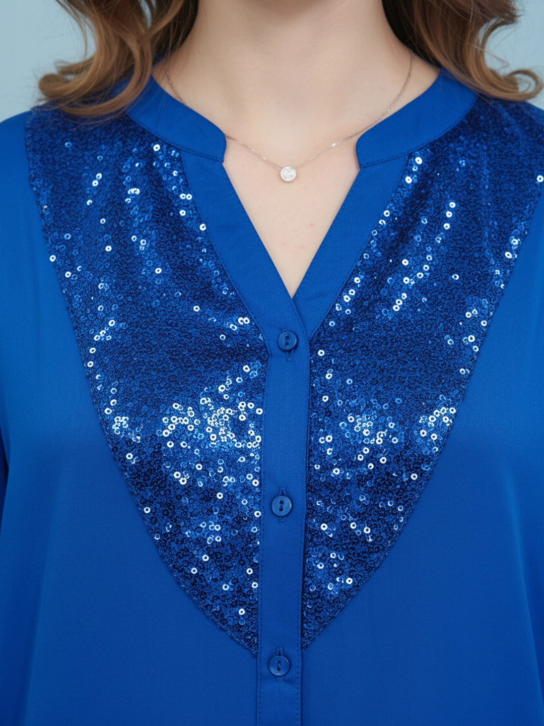 Royal blue sequined yoke shirt
