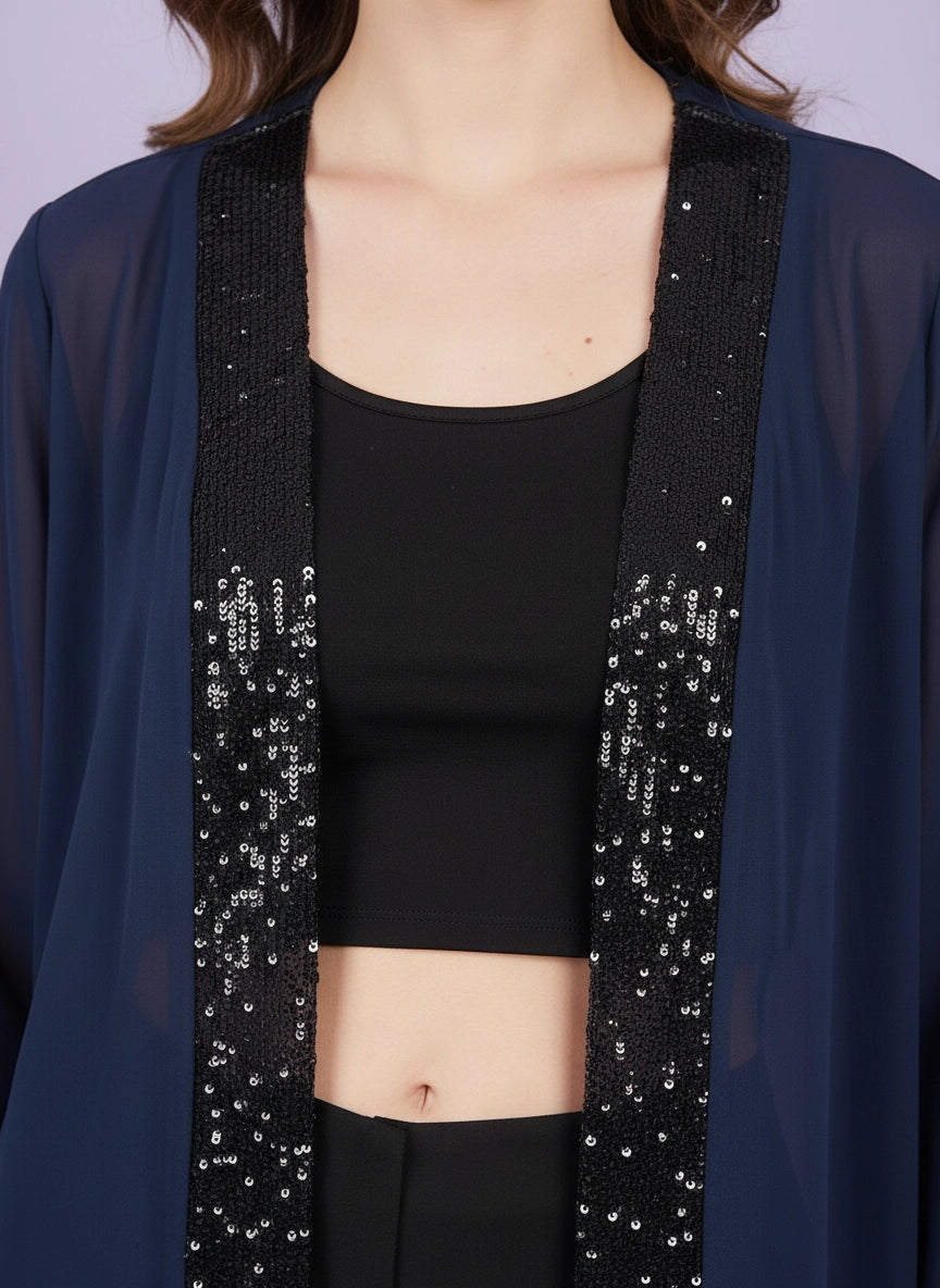 Navy georgette shrug with embellished sequins