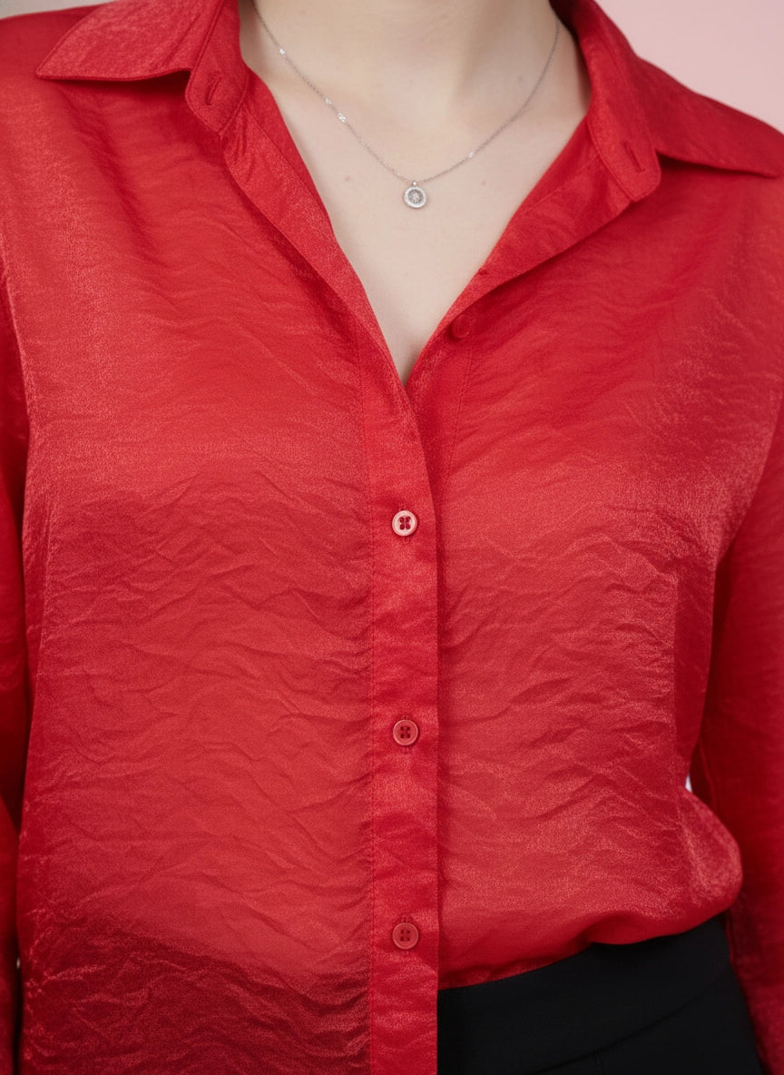 Red organza shirt with cuff sleeves