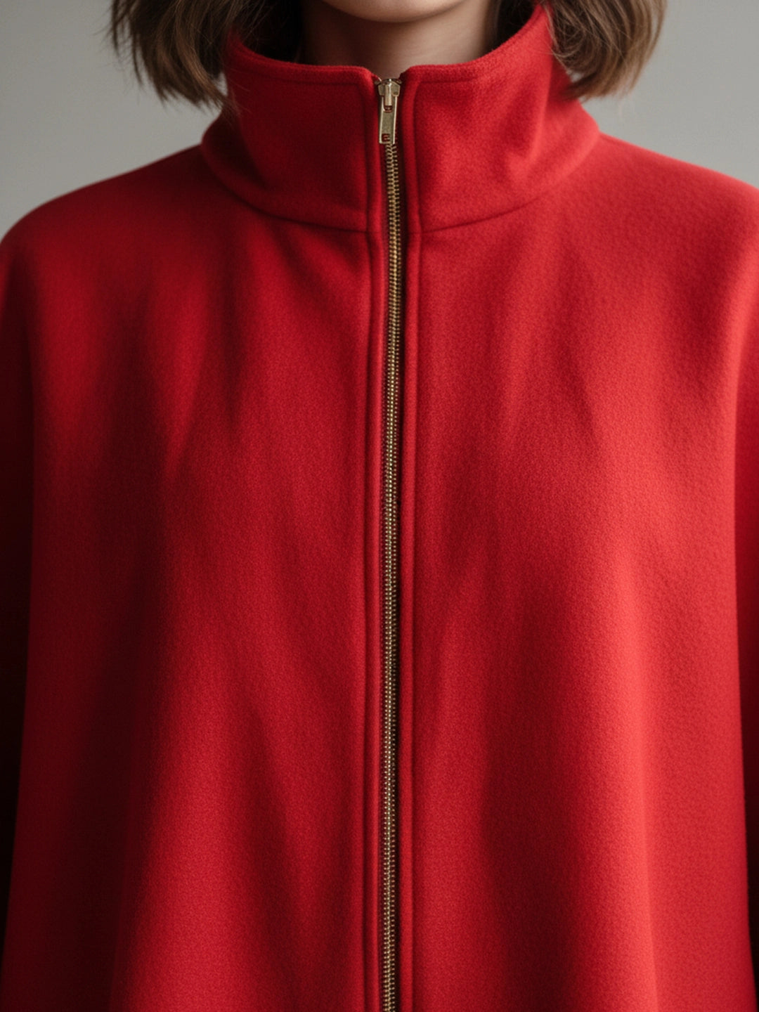 Red  fleece poncho jacket