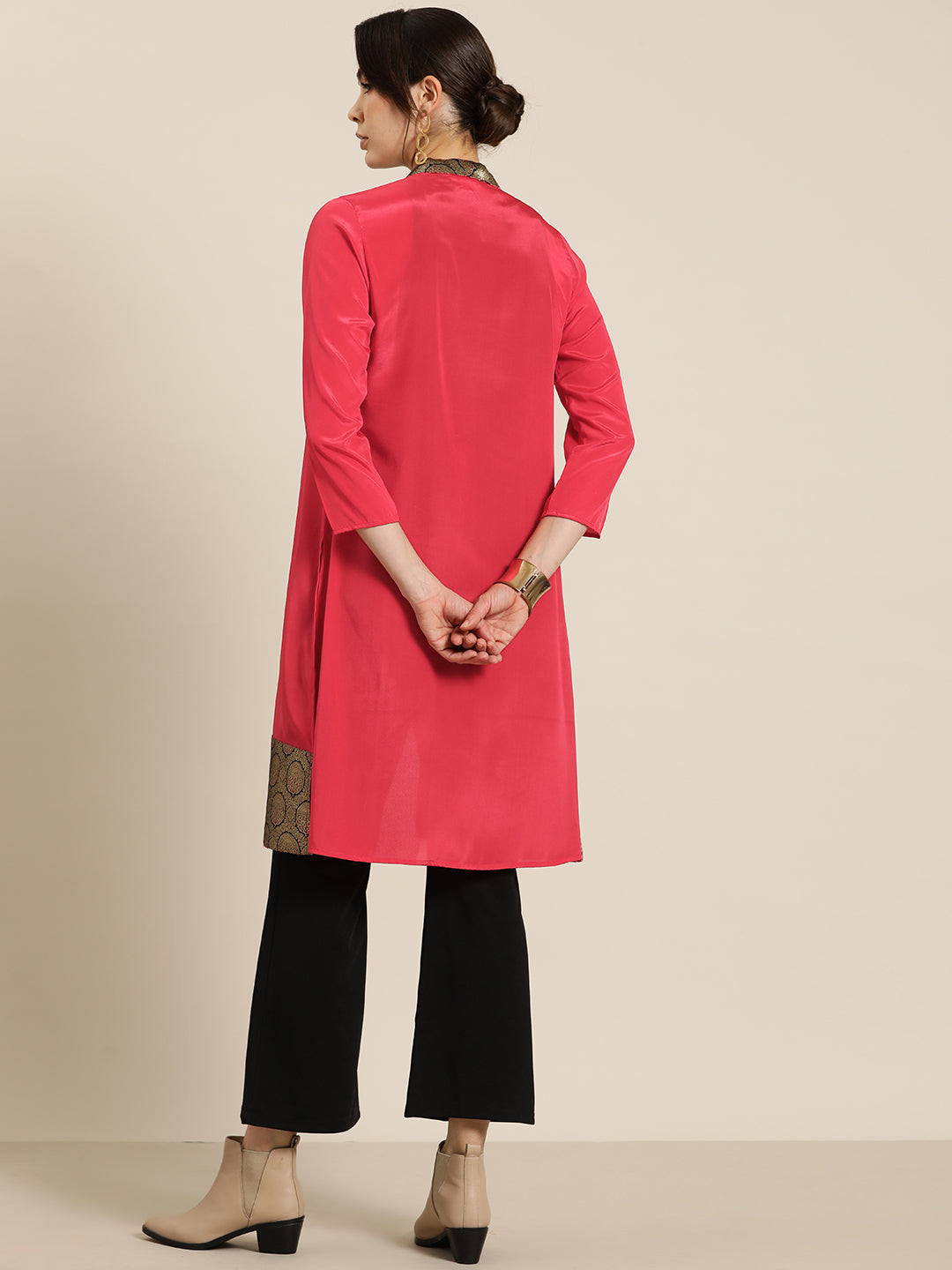 Red Crepe Silk Brocade Collar Shrug