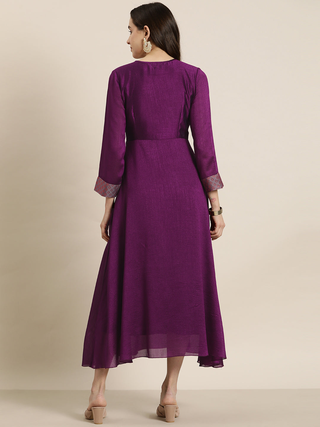 Burgundy Silk with Brocade yoke Party Dress