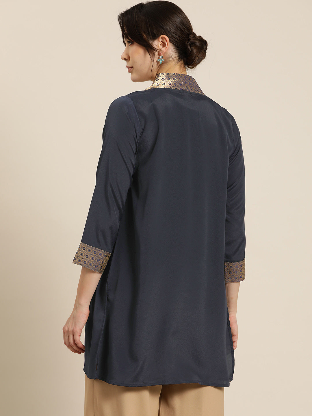 Navy brocade french crepe Festive shrug.