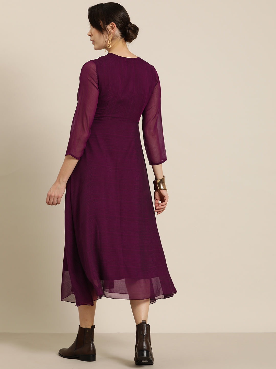 Purple party dress with brocade yoke