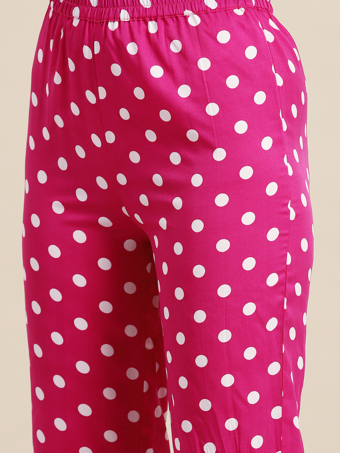 Hot pink & white polka crepe shirt and pant set