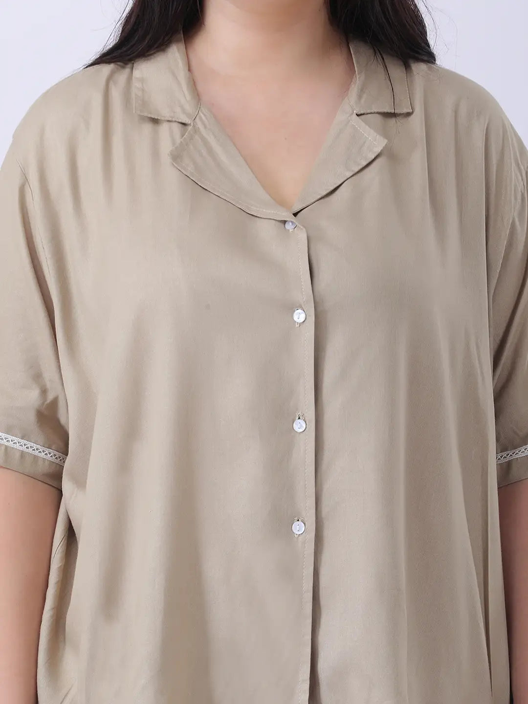Beige rayon notch collar shirt