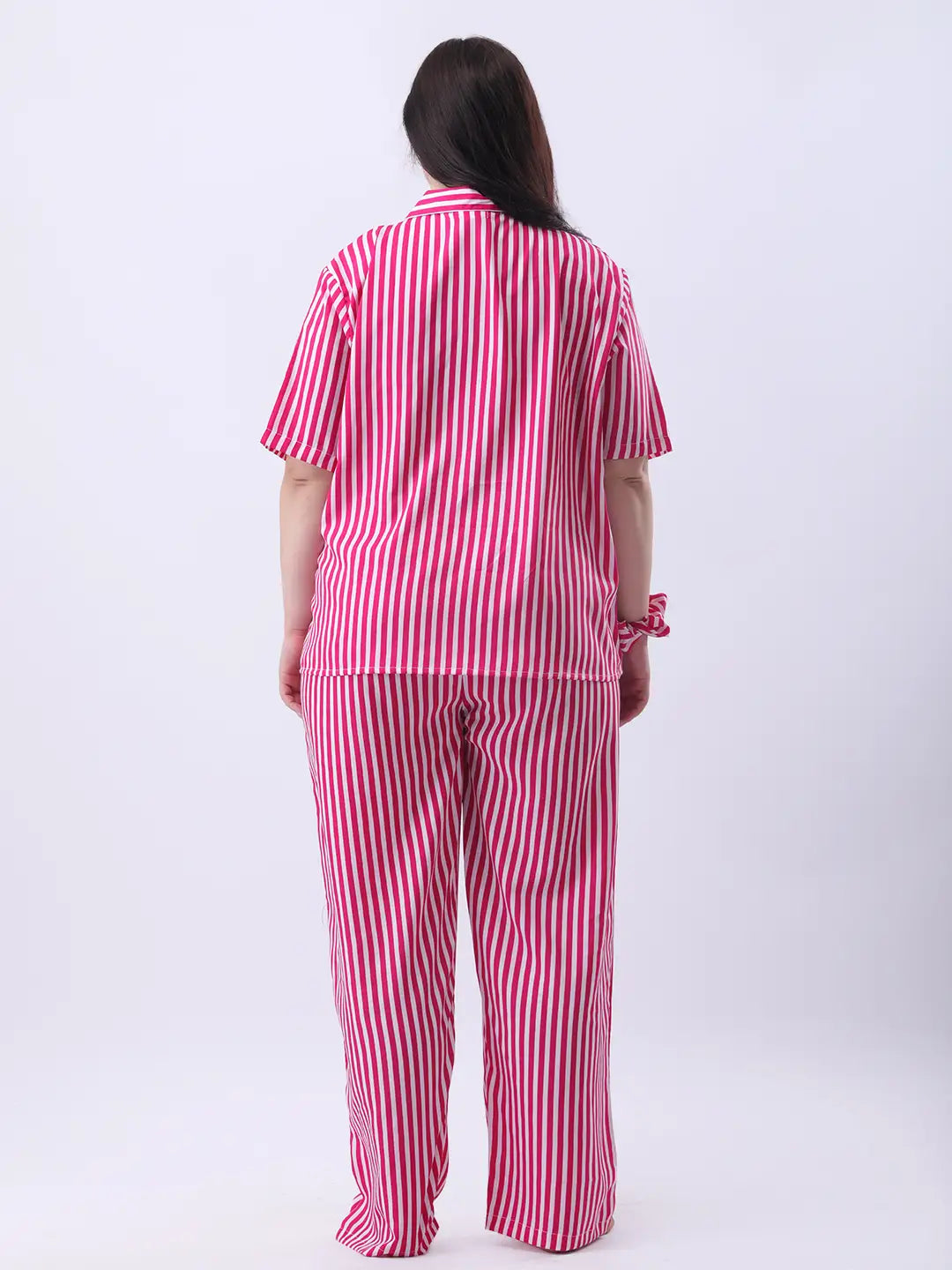 Magenta stripe notch collar shirt with pant co-ord set