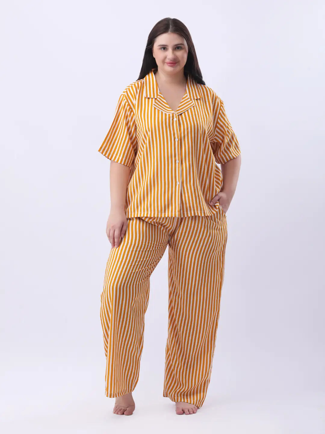 Yellow striped notch collar shirt