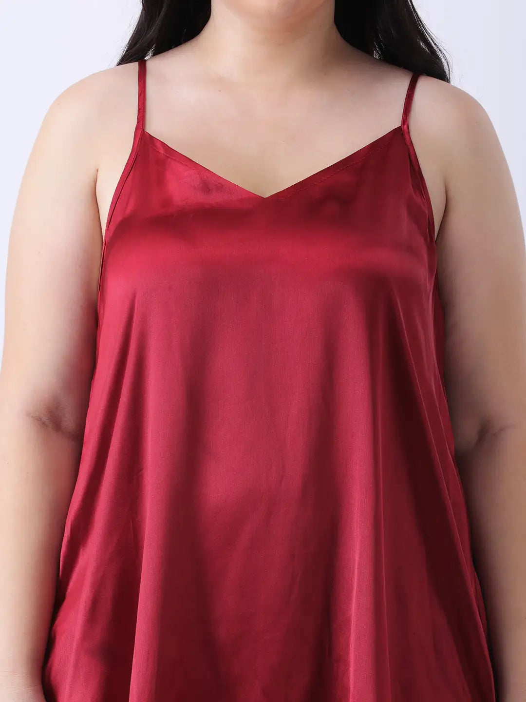 Maroon satin night dress with a satin night robe