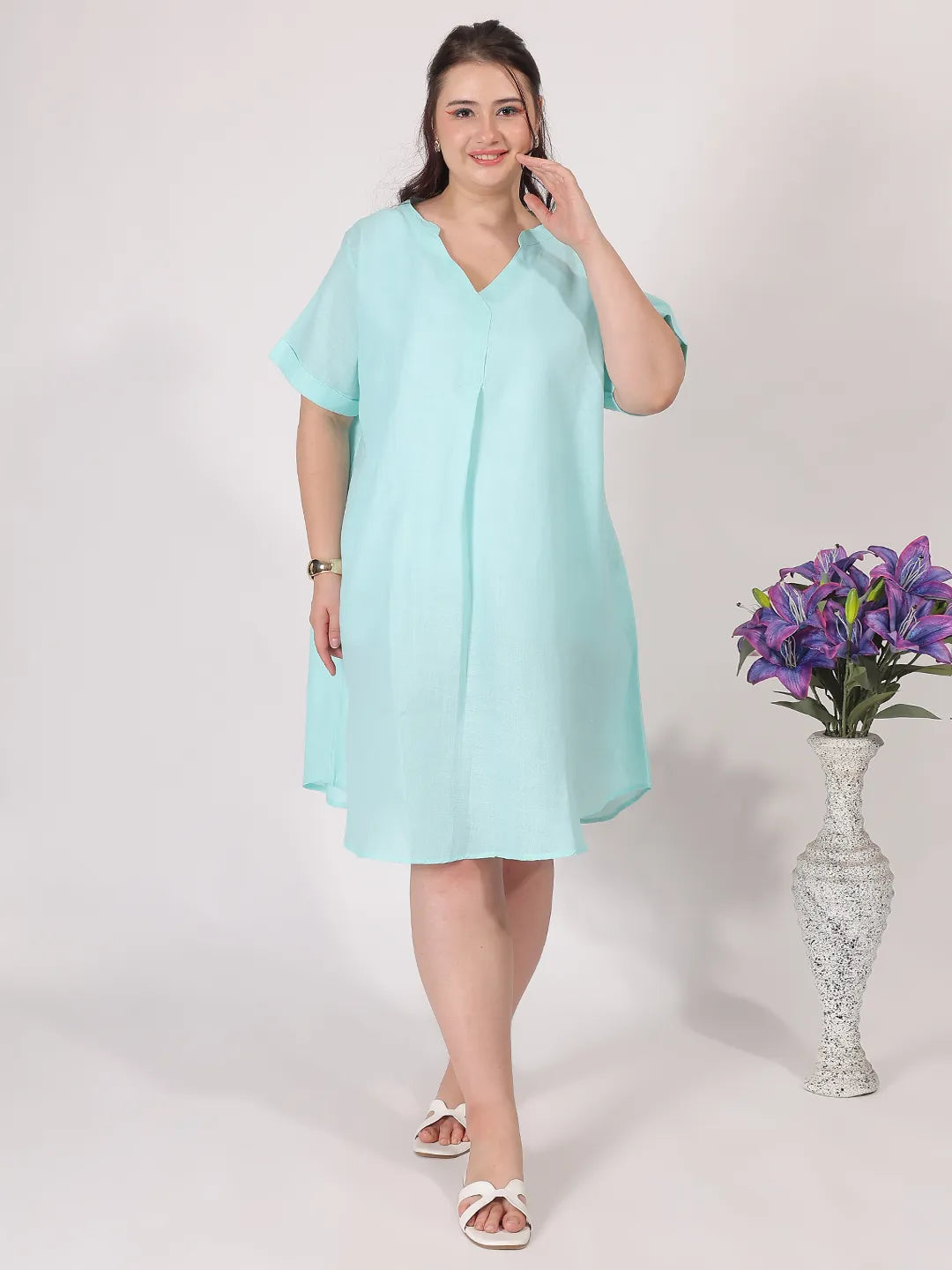 Turquoise A-Line Cotton Dress