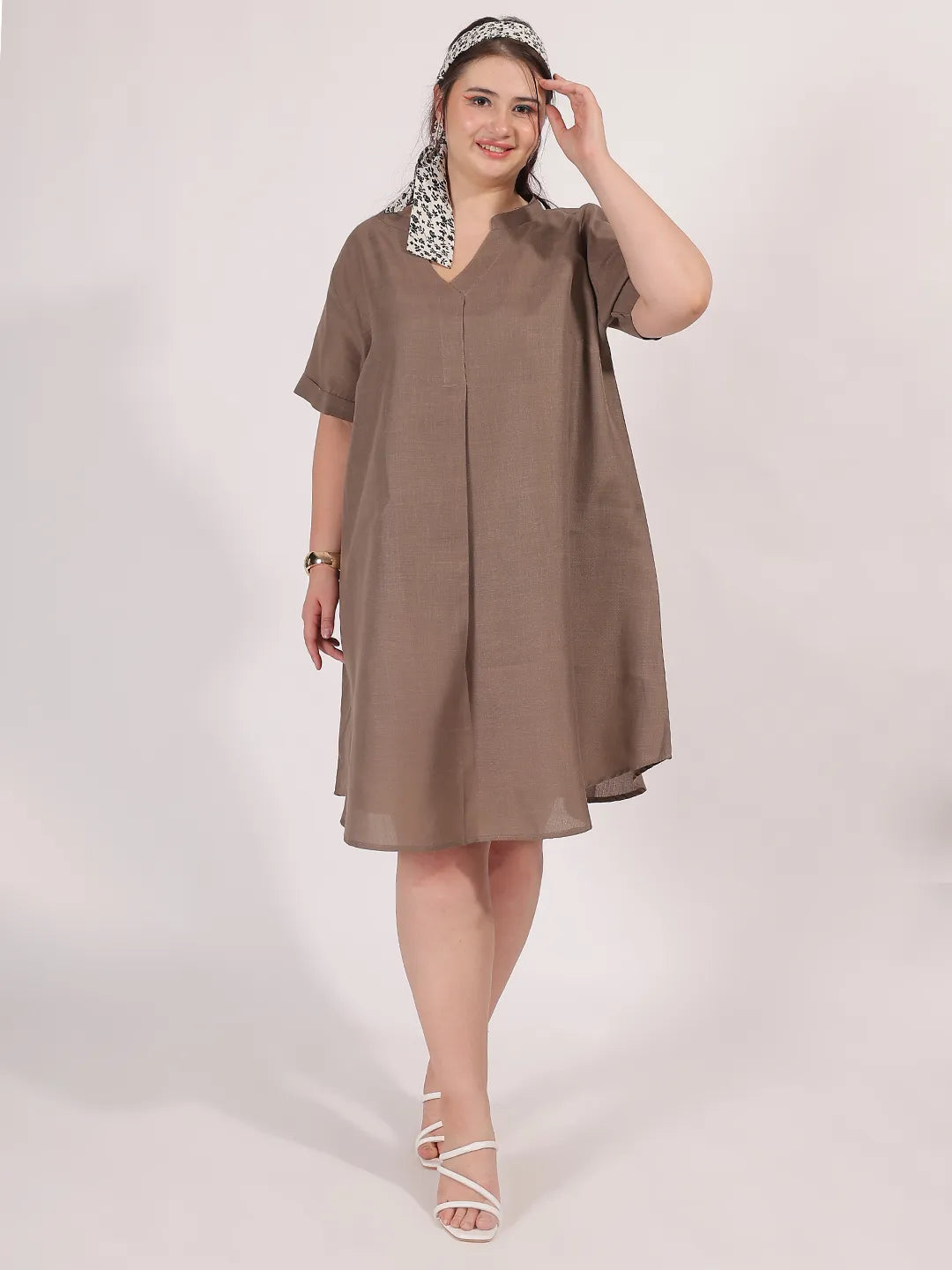 Brown A-Line Cotton Dress