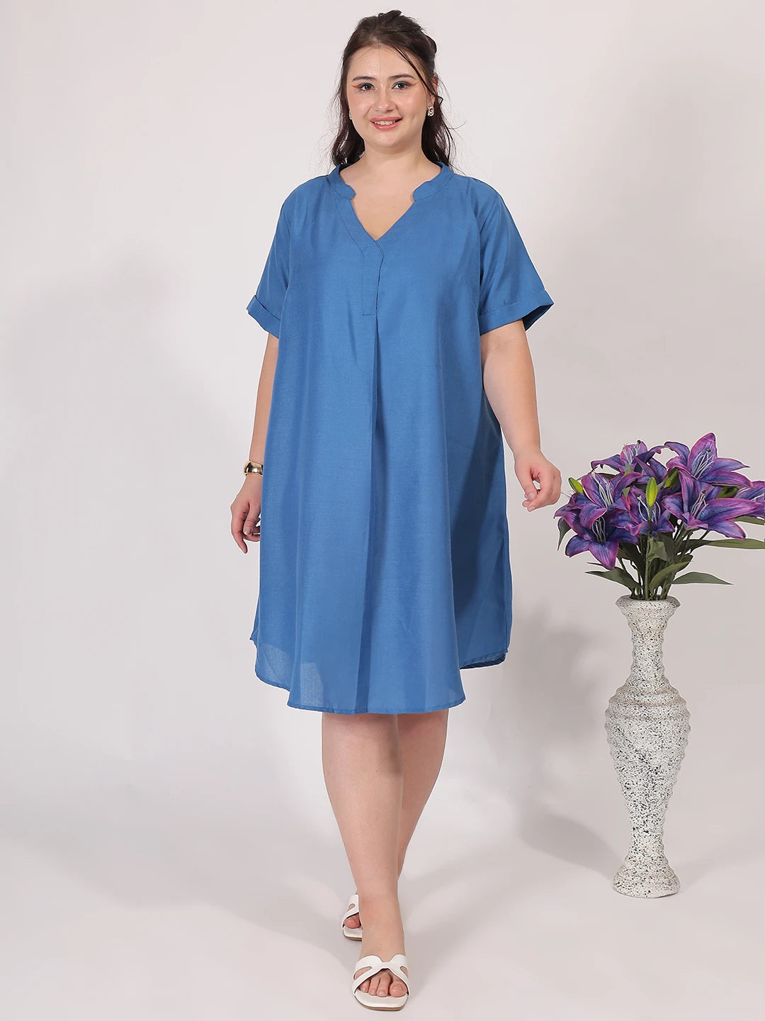 Blue A-Line Cotton Dress