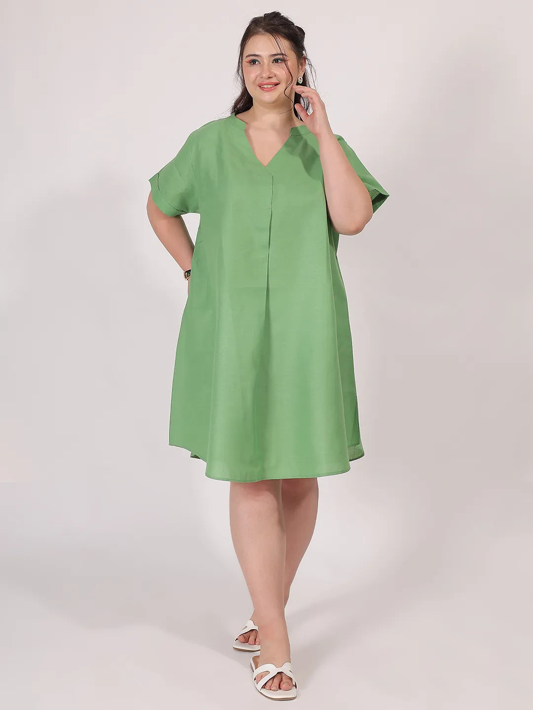 Green A-Line Cotton Dress