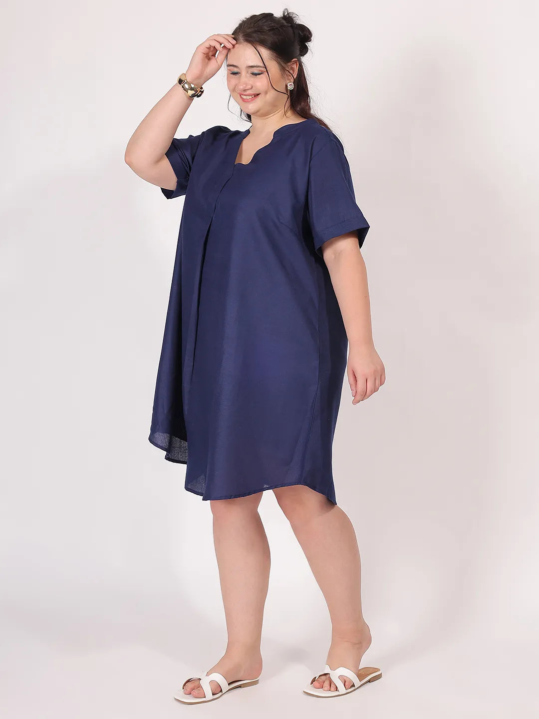 Navy A-Line Cotton Dress