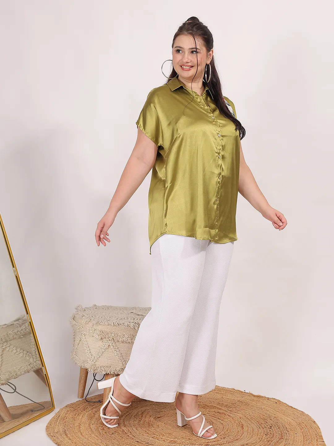 Olive Regular Satin Shirt