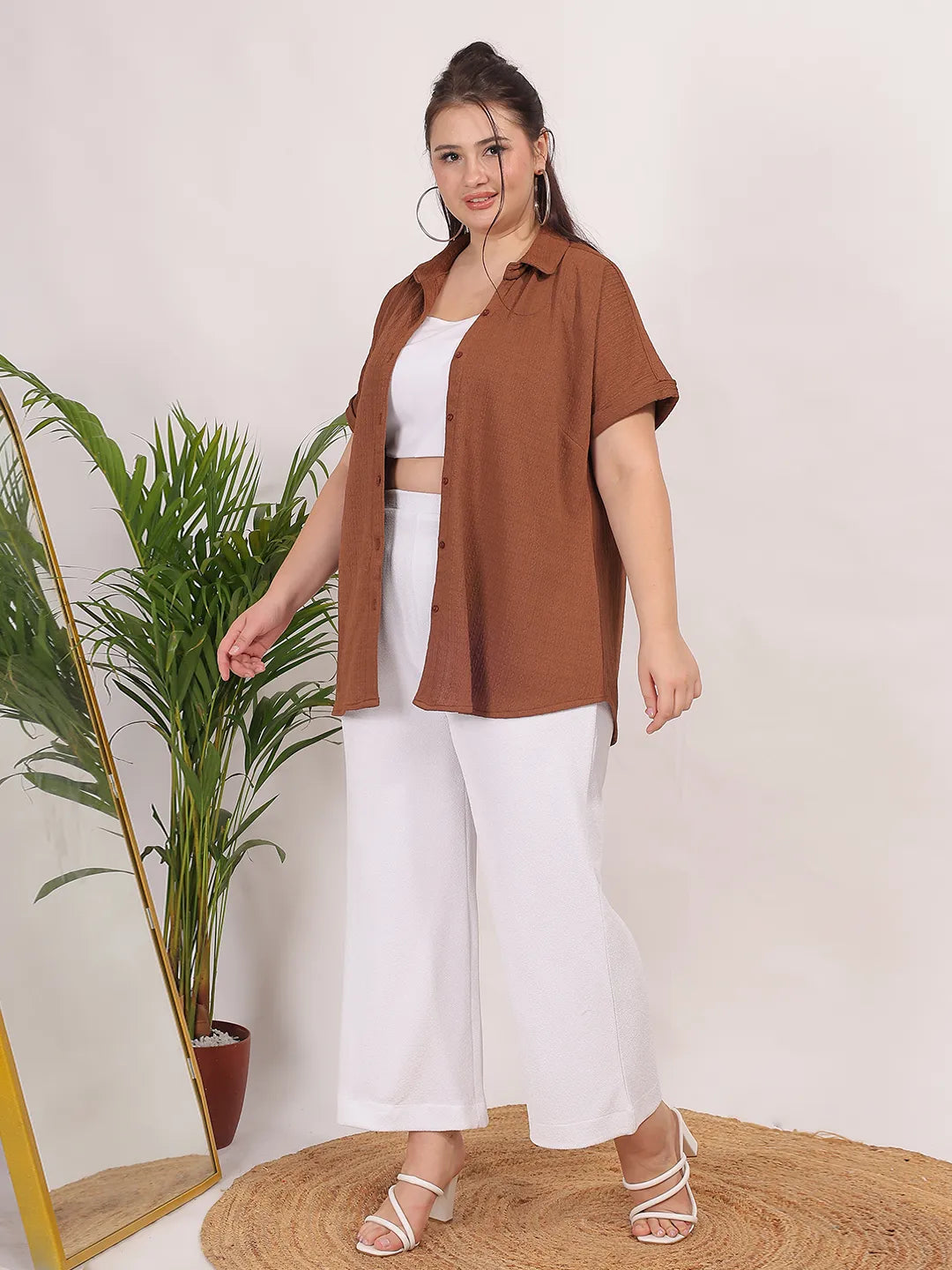 Brown Lycra Regular Shirt