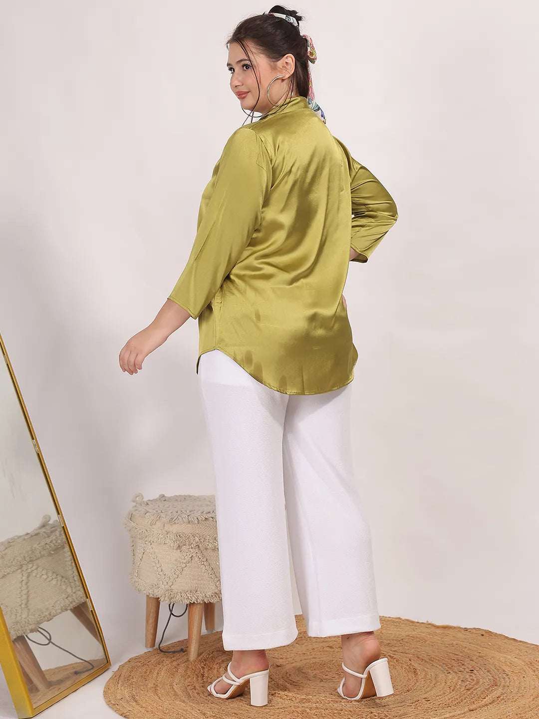 Olive Satin Tie Top