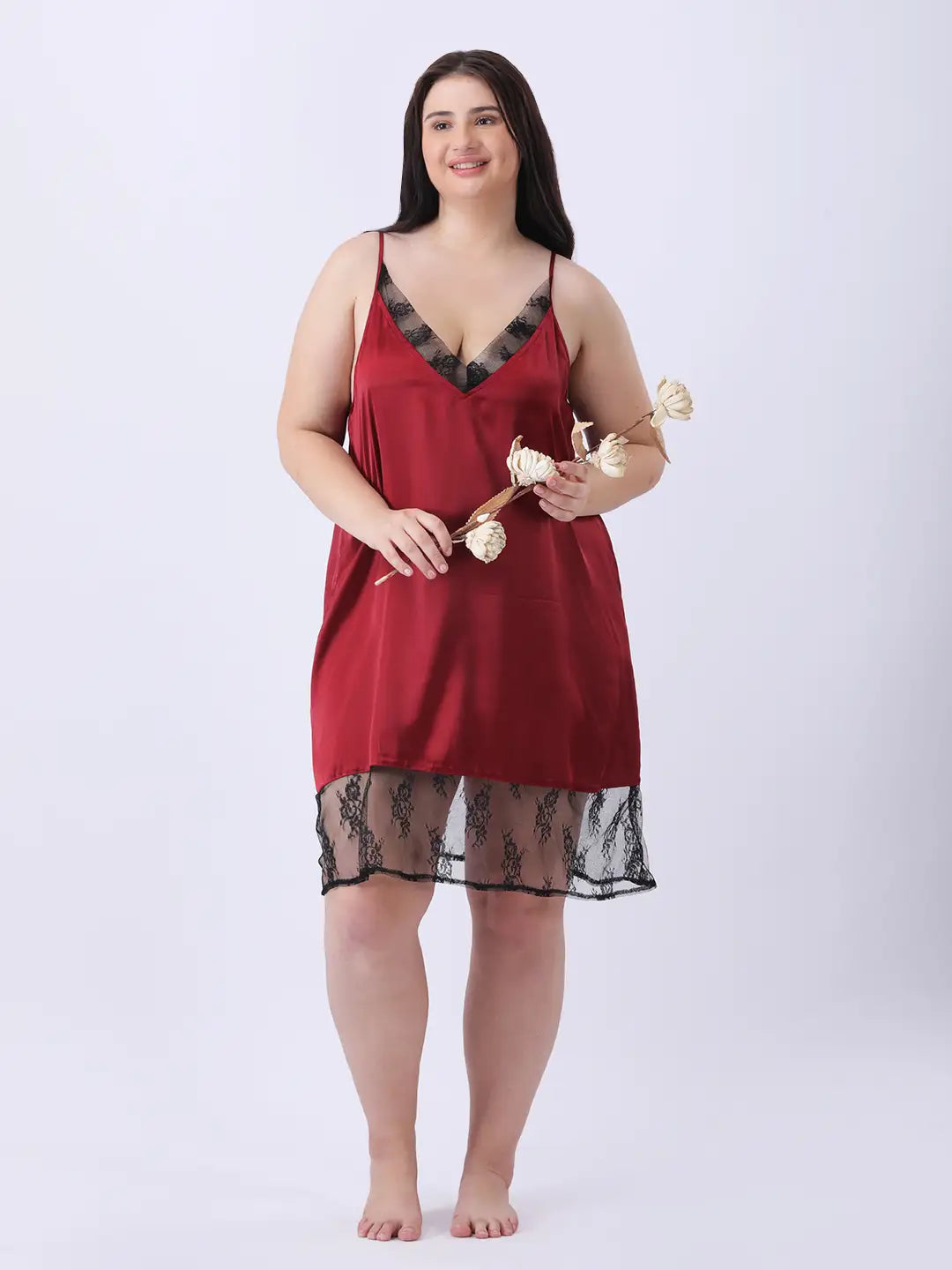 Maroon delicate lace camisole dress