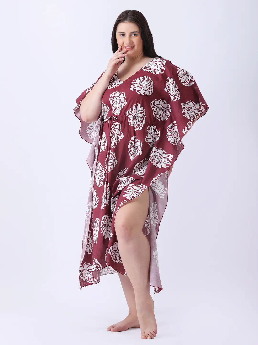 Cotton floral printed long kaftan