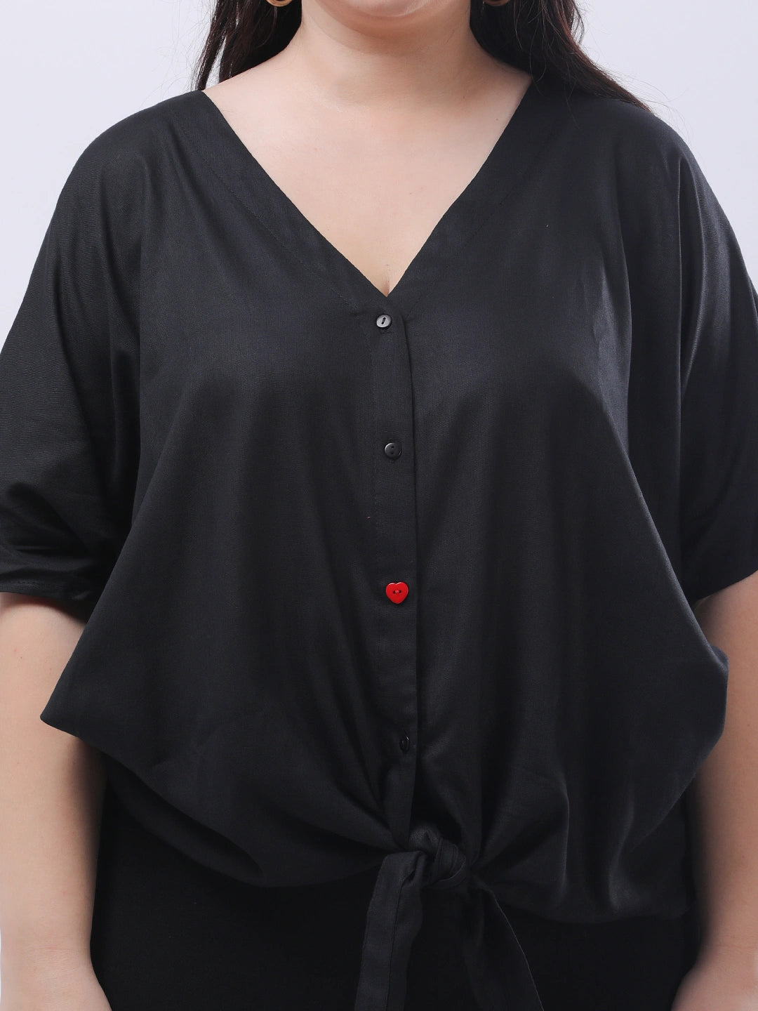 Black rayon front tie-up shirt