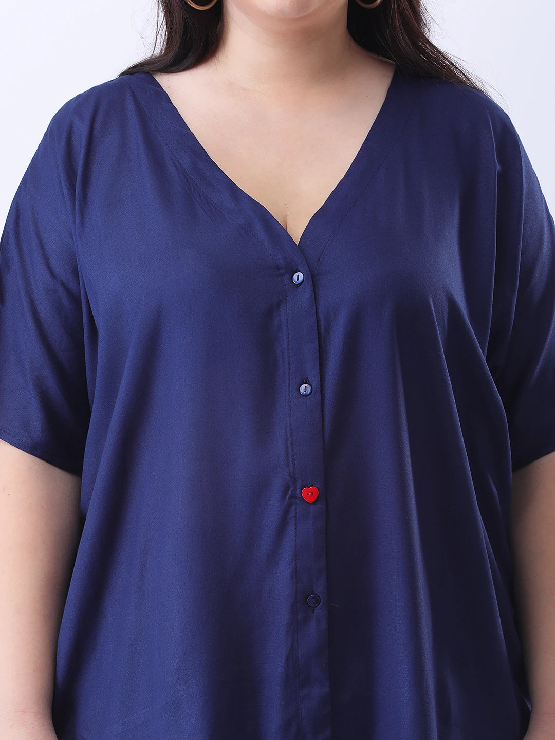 Navy rayon front tie-up shirt