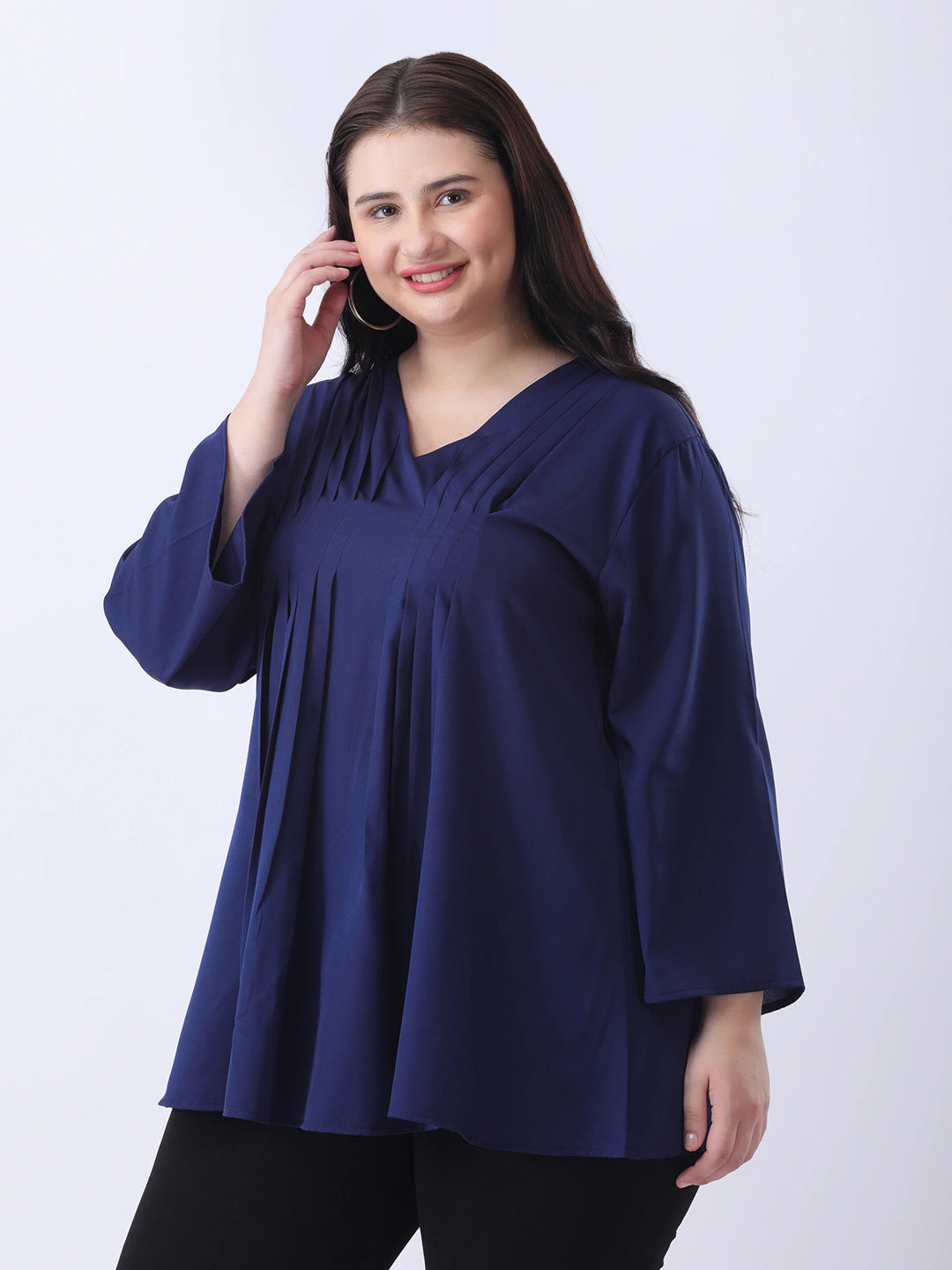 Navy pleated tunic top