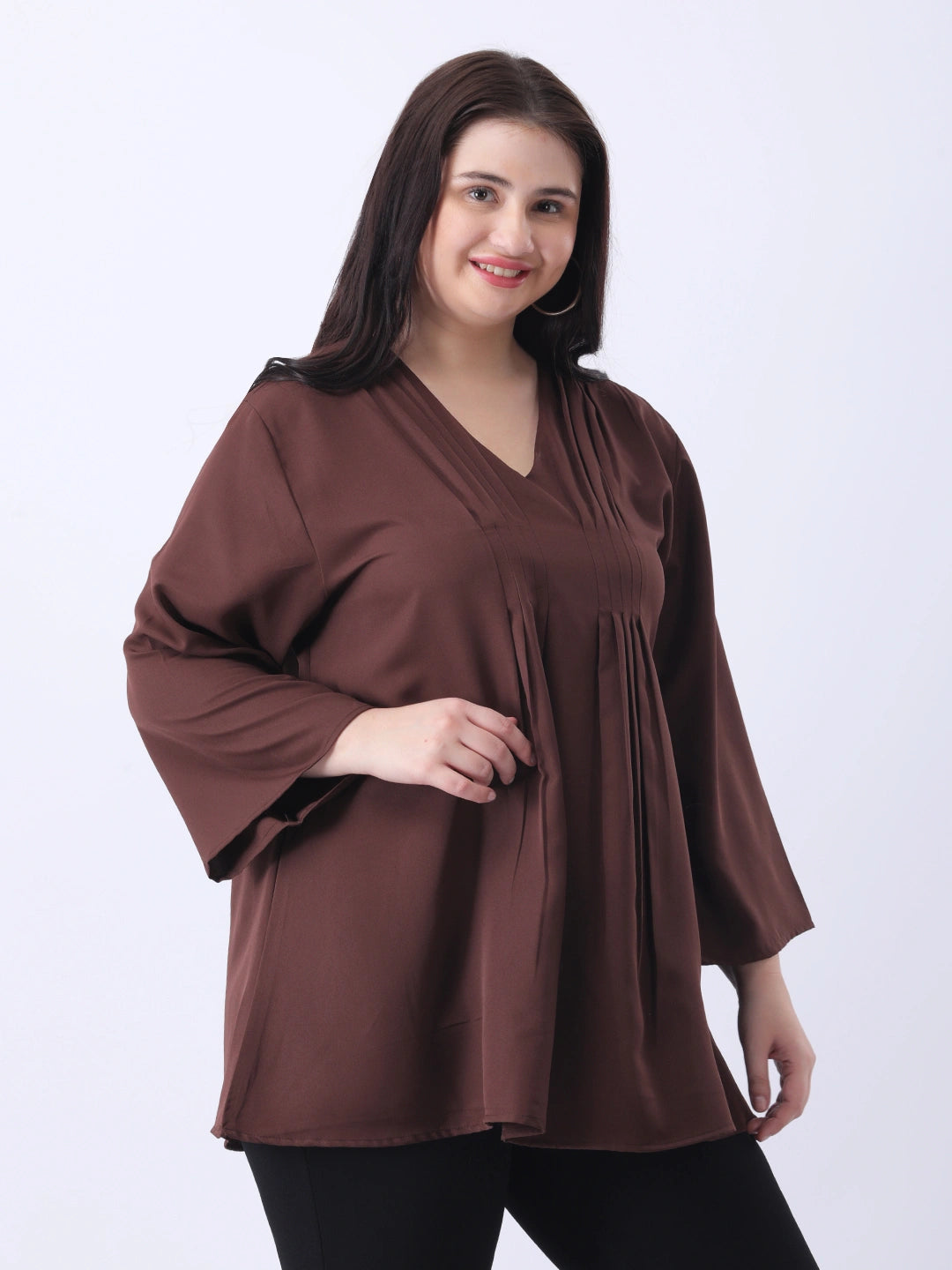 Brown pleated tunic top