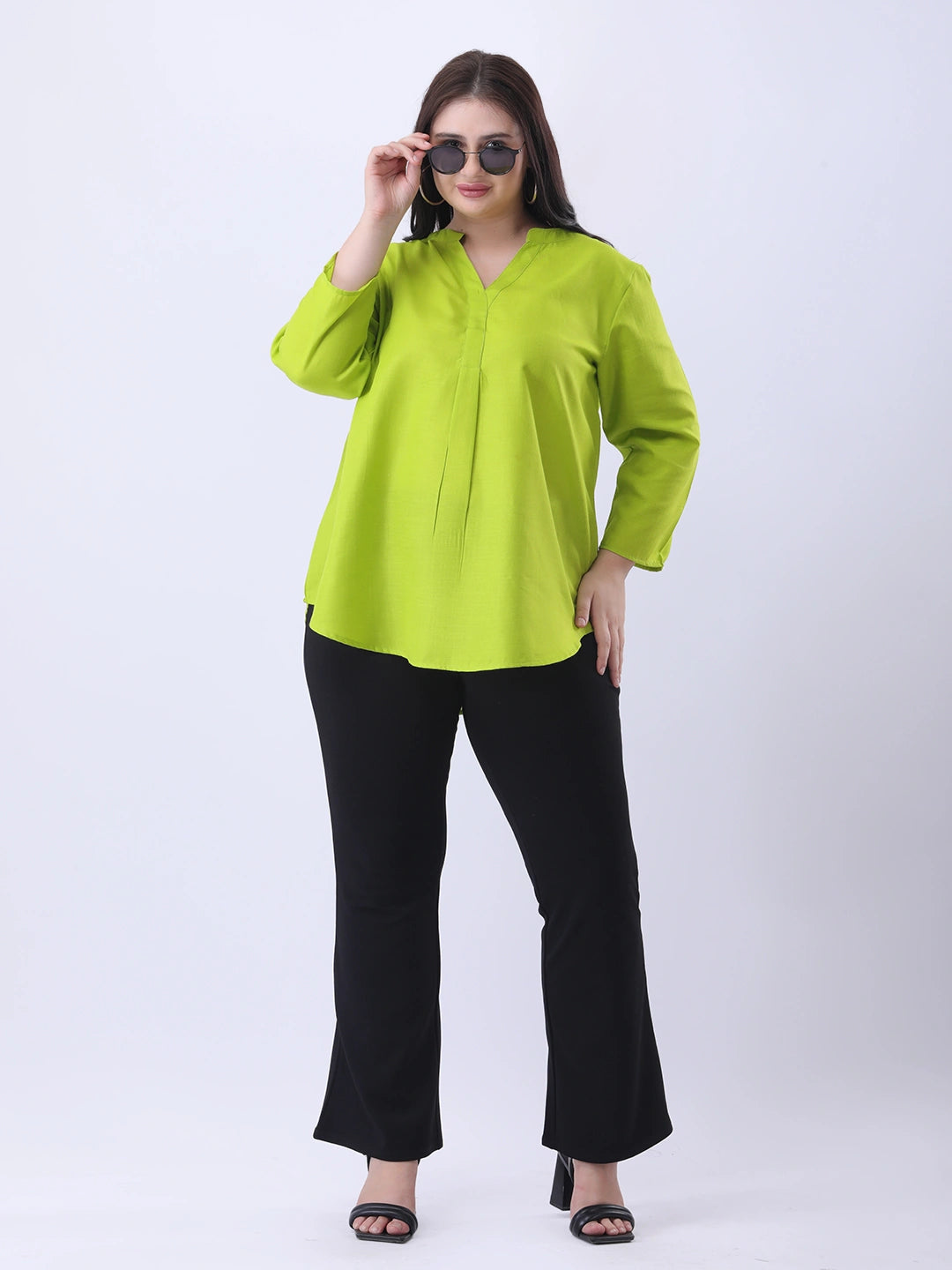 Cotton slub mandarin collar shirt