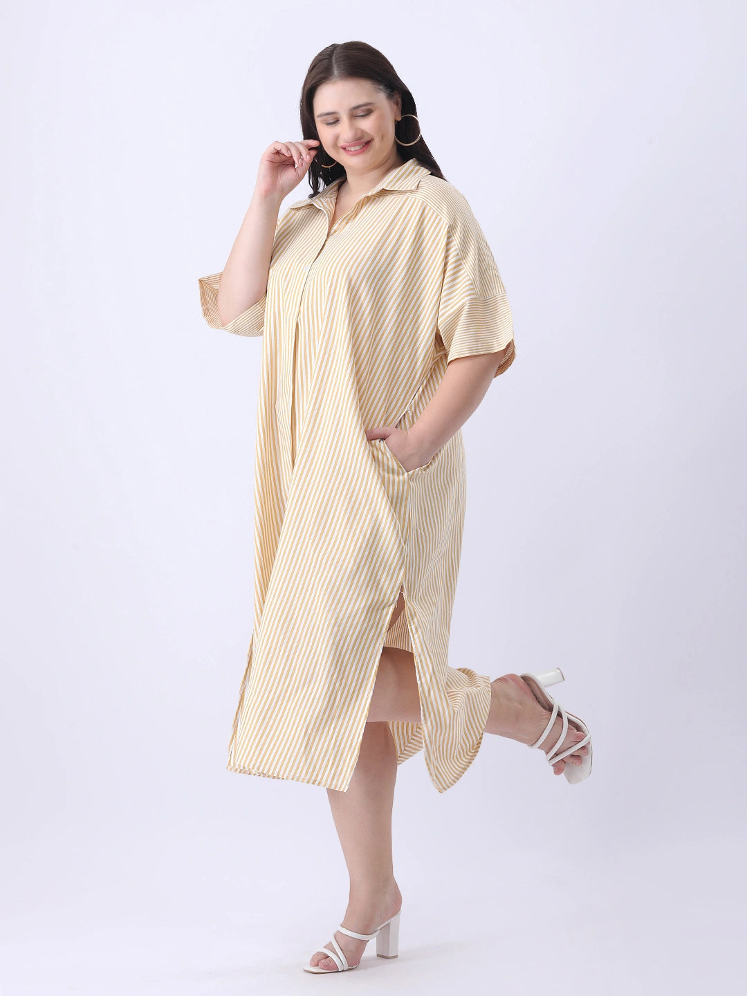 Yellow stripe oversize cotton dress