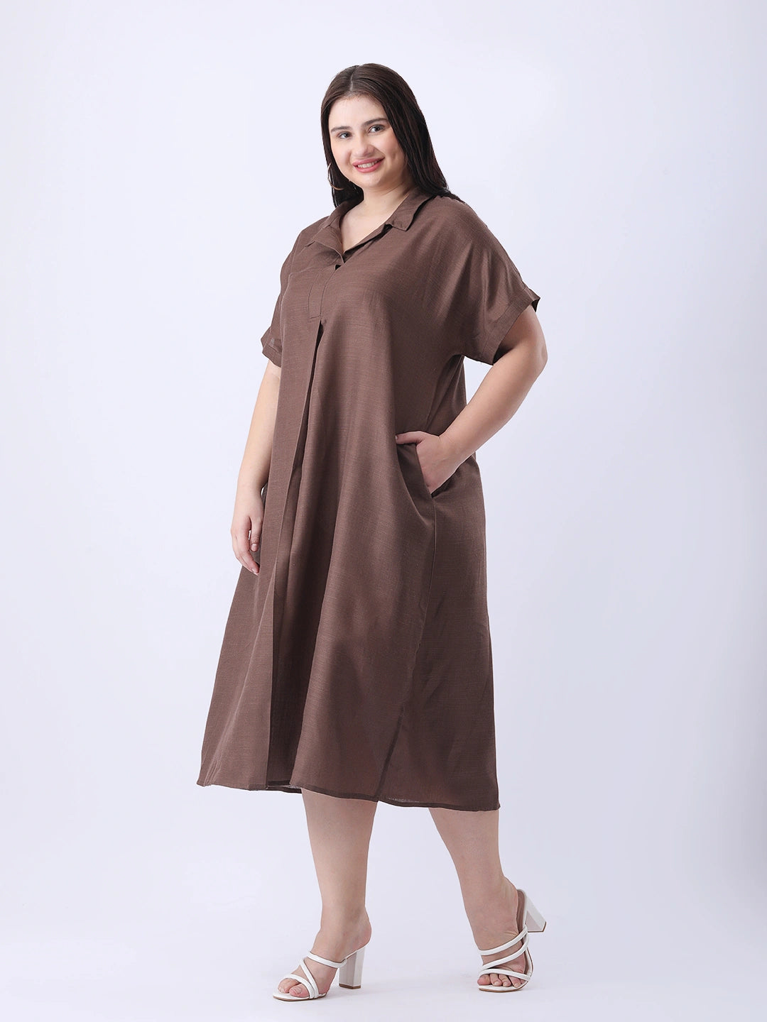 Brown cotton slub oversize dress