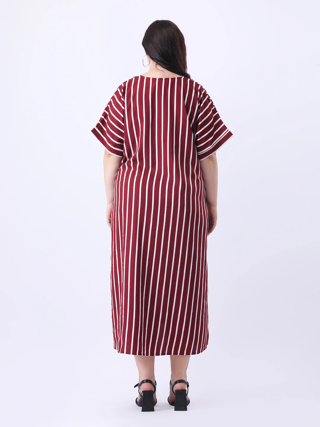 Maroon stripe loose fit dress with front slit