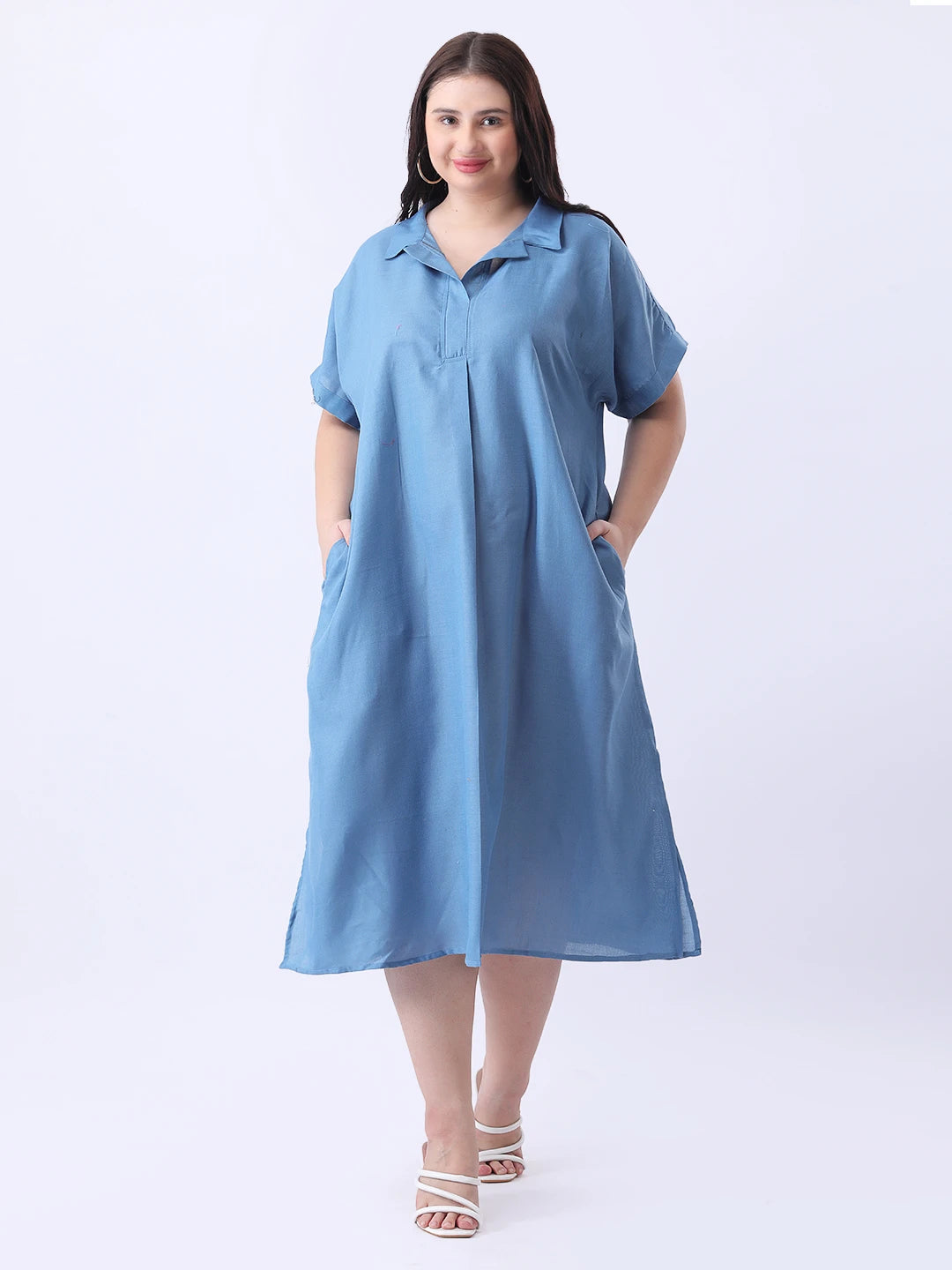 Heather blue cotton slub oversize dress