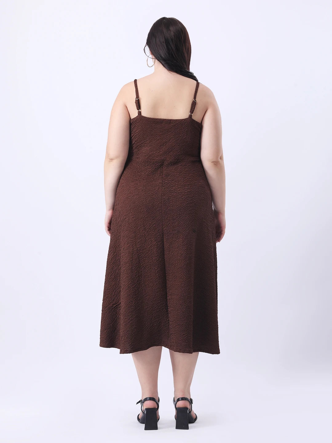 Brown lycra midi dress