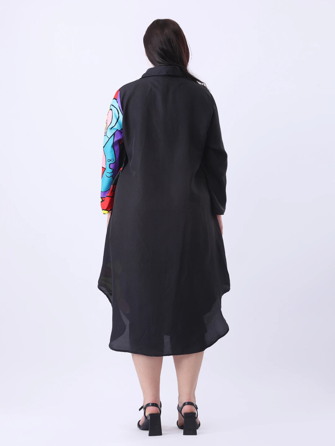 Face print color block shirt dress