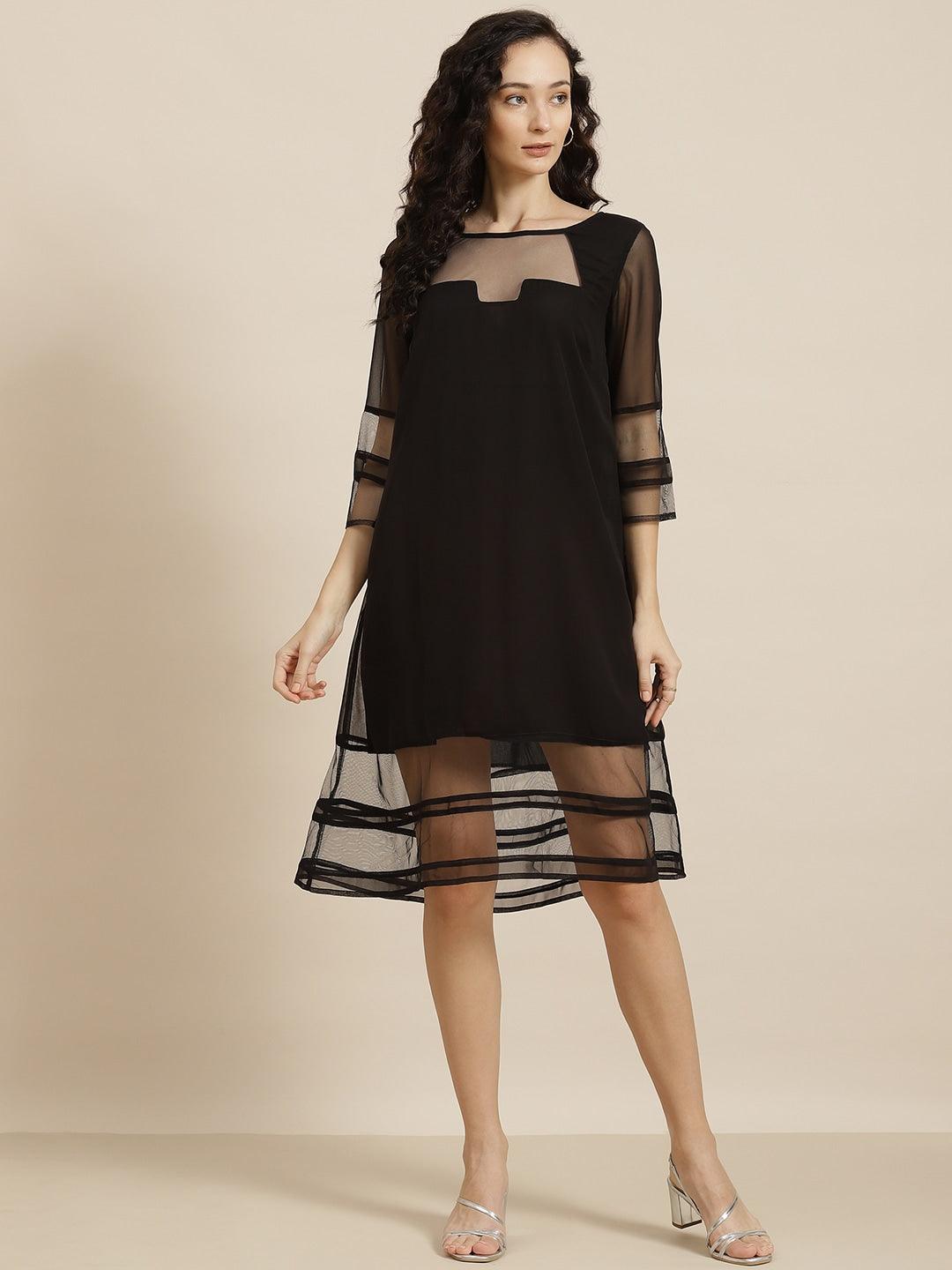 Qurvii Black Georgette A-Line Dress