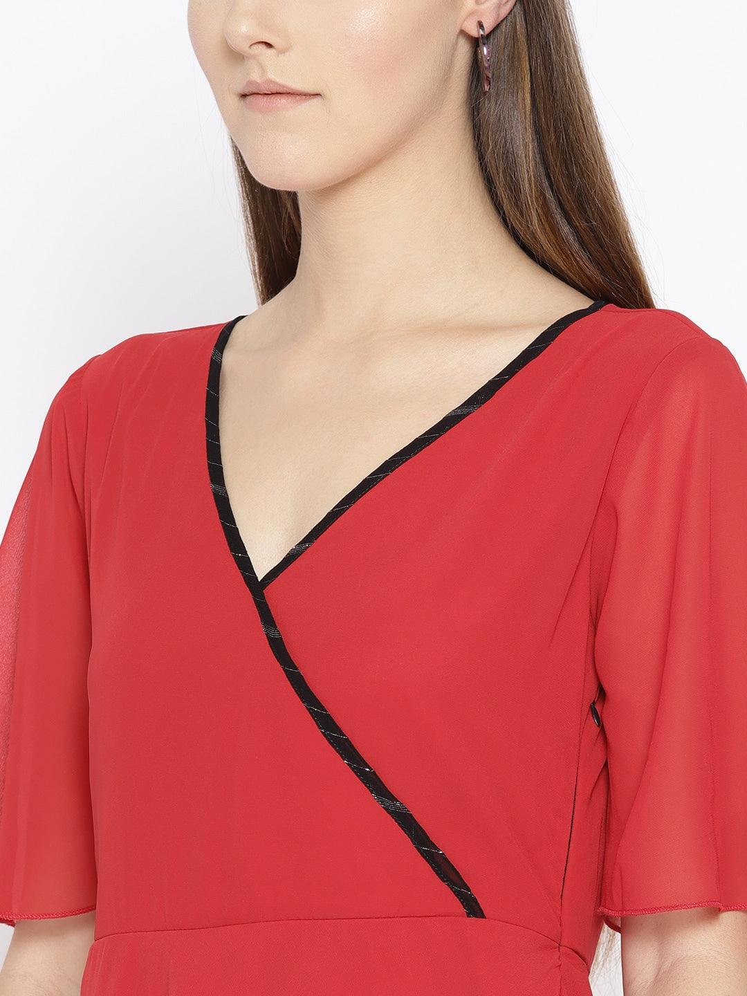 Qurvii Women Red Solid Wrap Maxi Dress - Qurvii India