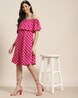 Polka Bright Magenta Regular Fit Off Shoulder Elbow Length Crepe Dress