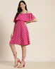 Polka Bright Magenta Regular Fit Off Shoulder Elbow Length Crepe Dress