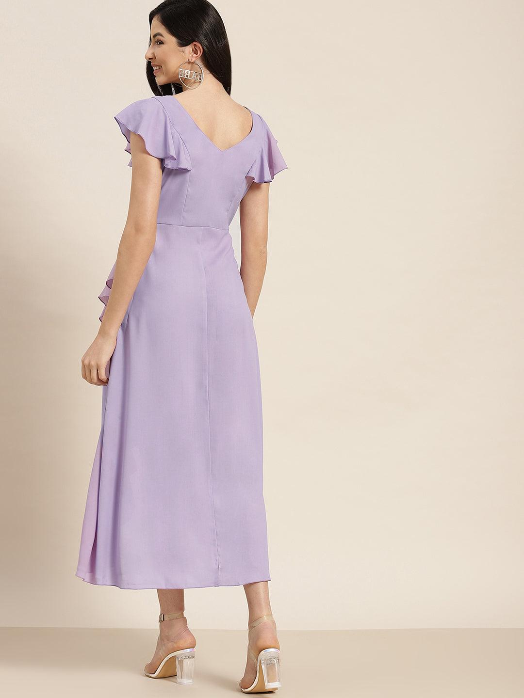 Qurvii Lavender Hi-Low Ruffle Dress - Qurvii India