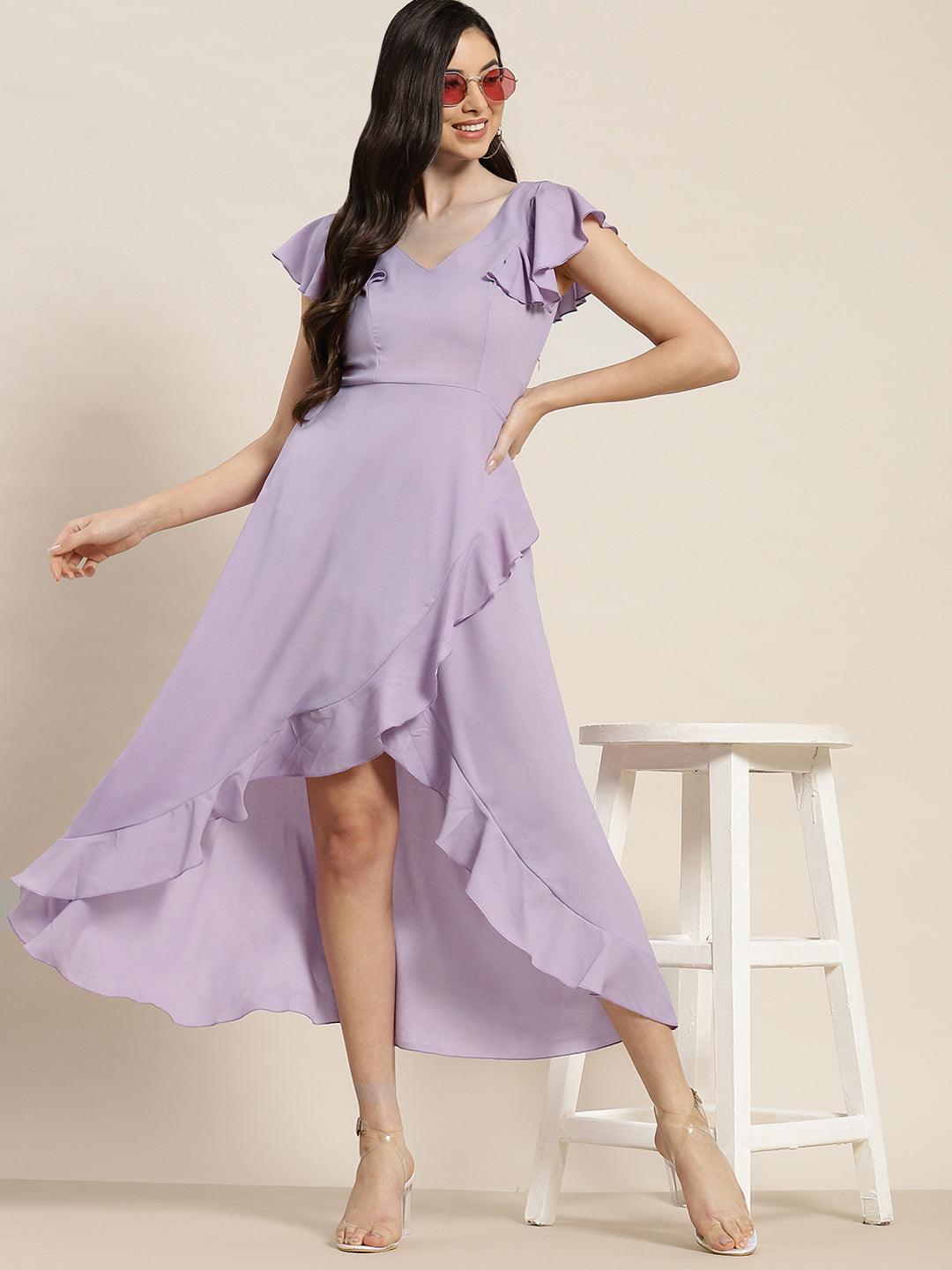 Qurvii Lavender Hi-Low Ruffle Dress - Qurvii India