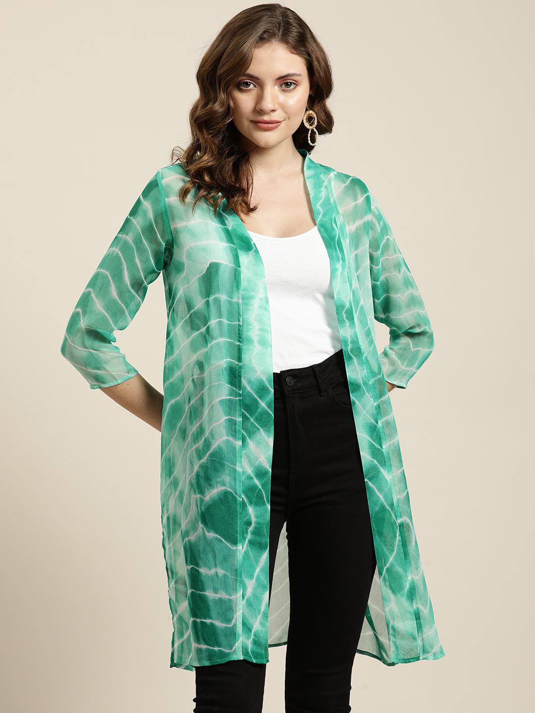 Qurvii Tie And Dye Green Shrug - Qurvii India