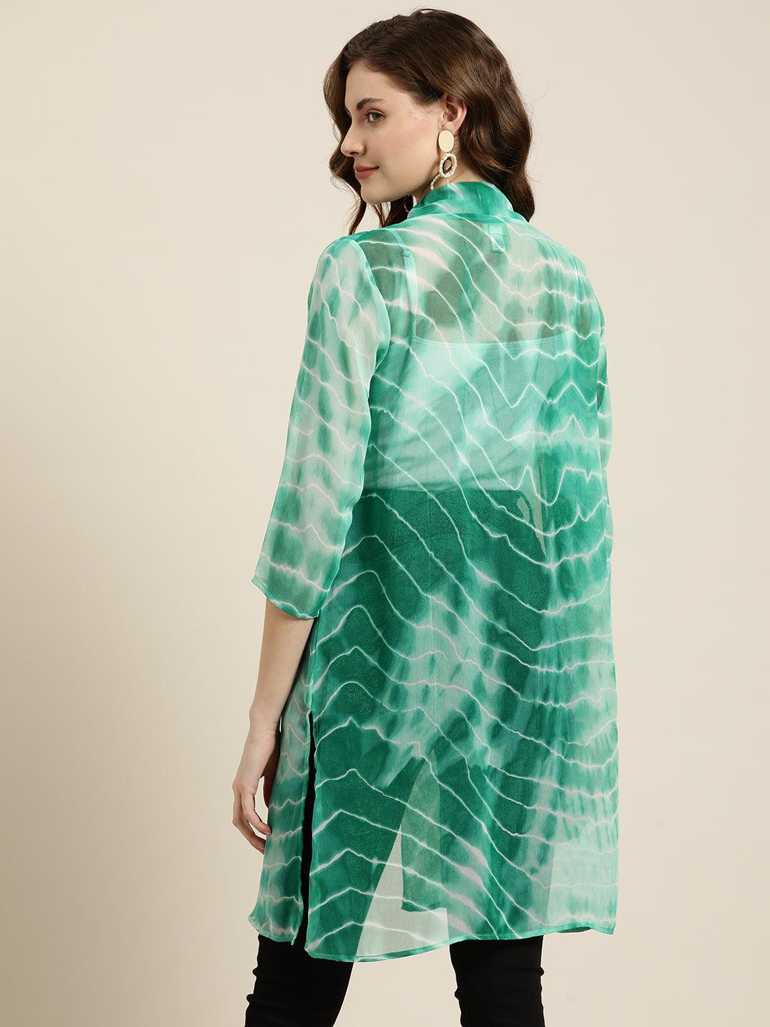 Qurvii Tie And Dye Green Shrug - Qurvii India