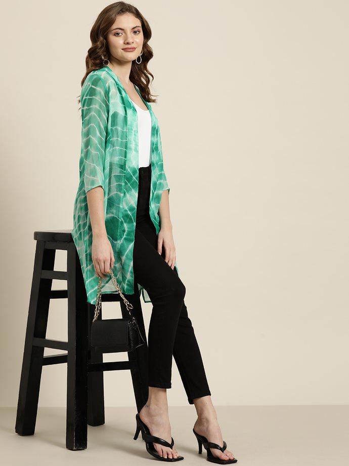 Qurvii Tie And Dye Green Shrug - Qurvii India