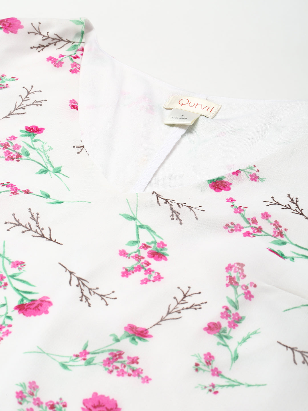 Pastels Print Floral Light Multi Relaxed Fit V Neck Three Quarter Georgette Dress