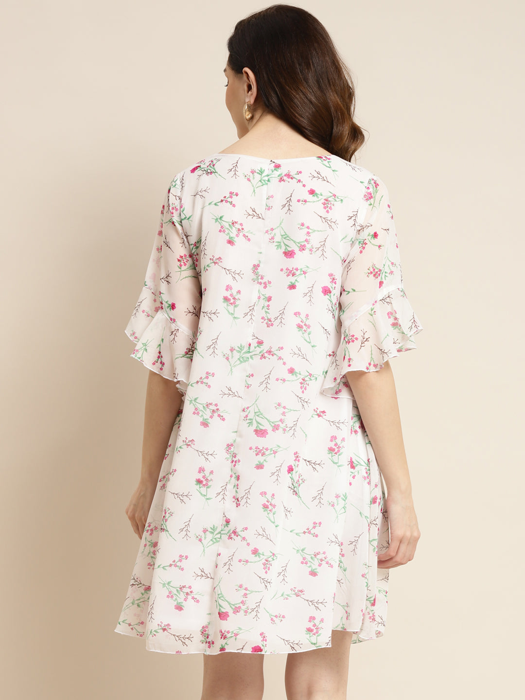 Pastels Print Floral Light Multi Relaxed Fit V Neck Three Quarter Georgette Dress
