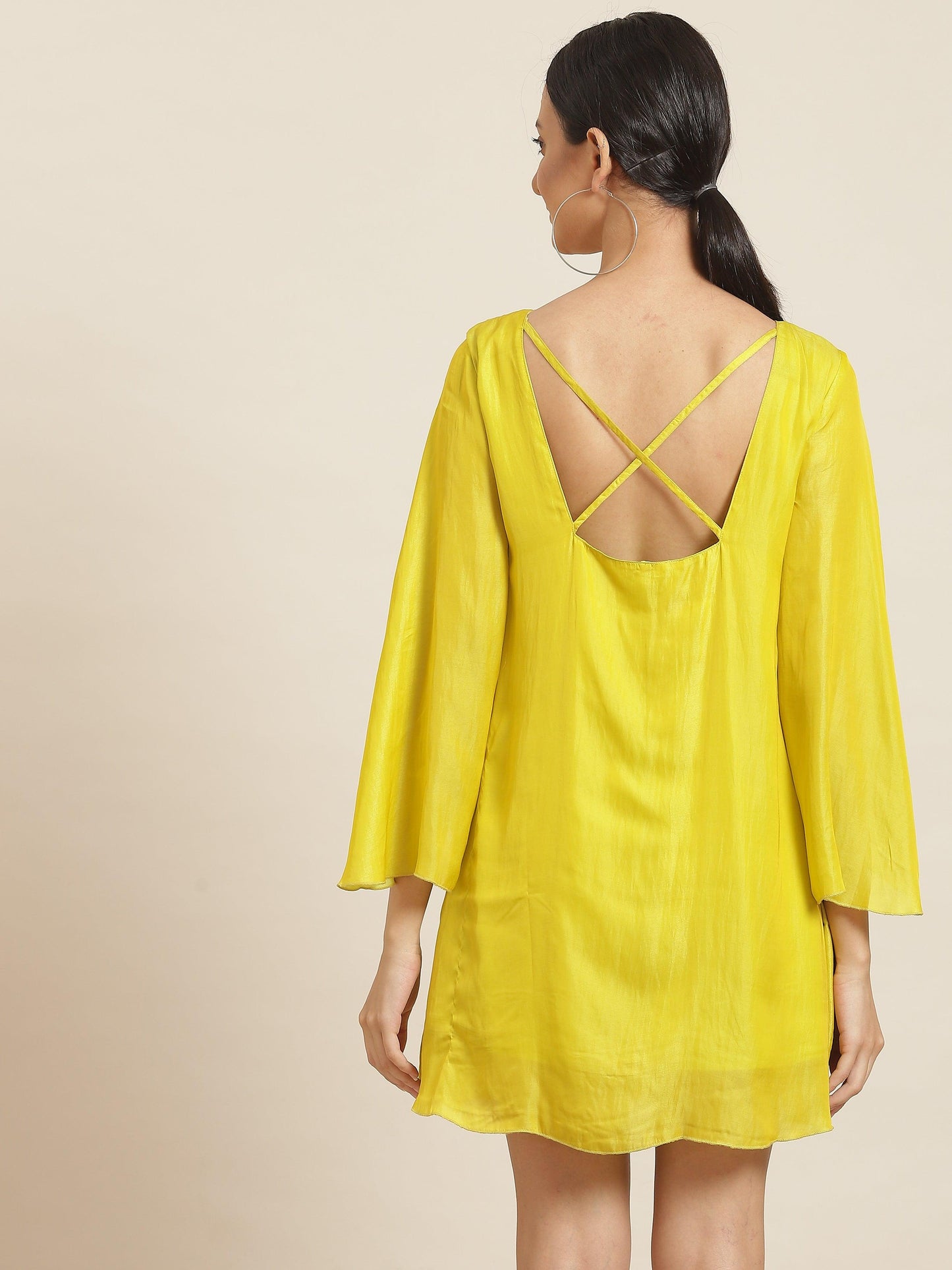 Qurvii Lime Green Silky A Line Dress - Qurvii India